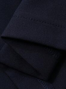 DAZY 女士优雅撞色拼接荷叶边立领衬衫和直筒裙两件套，夏季 - 藏蓝色 - 查看 9