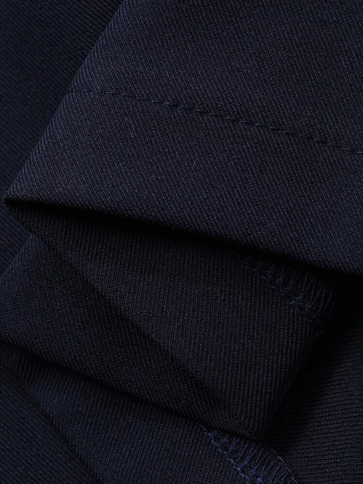 Women's Elegant Contrast Color Patchwork Frill Trim Stand Collar Blouse And Straight Skirt 2 Pieces Set, Summer