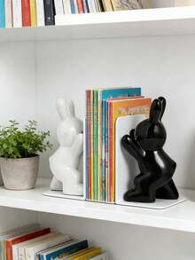 防滑兔子书挡 - 现代奶油色书架收纳架，可放置书籍、CD、DVD和杂志，结实耐用，涂漆装饰书挡套装，适用于家居装饰、客厅、玄关、办公桌 - 情人节、新年、生日和派对的完美爱书礼物 - 彩色 - 查看 6