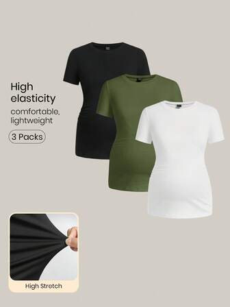 Modmama Gravida kvinnor enfärgad rund hals tight avslappnad kortärmad t-shirt, sommar