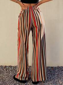 DAZY Loose Striped Women Pajama Bottoms, Vacation Style - Brown - View 2