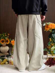 TOKVUE Quần ống rộng dáng rộng cổ điển dành cho nam, Quần yếm, Vải nhung kẻ, Có đinh tán kim loại, Phong cách đường phố, Quần túi hộp thường ngày phong cách đường phố Grunge, Quà tặng hàng ngày cho bạn trai/chồng, Quà tặng kỷ niệm, Trang phục Giáng sinh, Thu & Đông - màu xanh lá - Xem 2