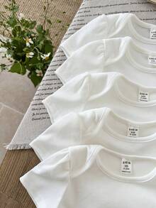 SHEIN 5件套女婴圆领短袖休闲连体衣套装 - 白色 - 查看 4
