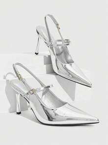 CUCCOO SZL Sexy Fashion Pointed Toe Women's Stiletto High Heel Backless Sandals, Suitable For Party, Nightclub Valentine's Day - Silver - View 5