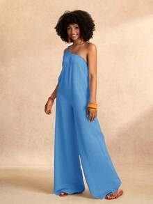 Zivah 夏季新款休闲百搭休闲邮轮旅行海滩日光浴无袖宽松绿色女式连体裤 - 霧霾藍 - 查看 7