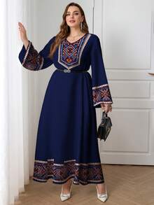 Al Najma Đầm dài tay kiểu Ả Rập tối giản, cỡ lớn, phong cách thường ngày, in họa tiết hình học. - Nhiều màu - Xem 4