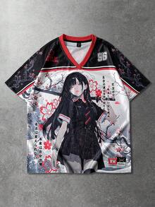 ROMWE MEN Anime 男士动漫印花短袖T恤，适合春夏穿着 - 紅色 - 查看 1