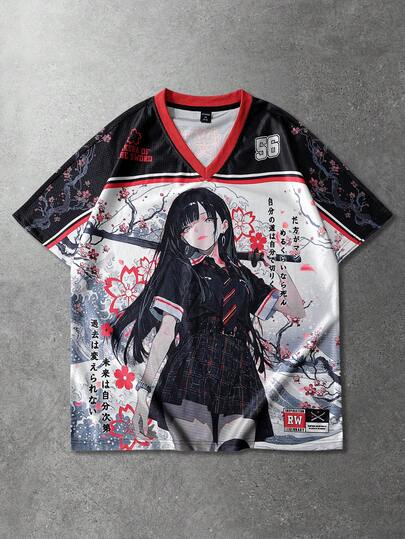 T-shirt à manches courtes avec imprimé anime pour hommes, convient pour le printemps/été