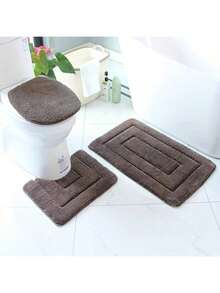 3pcs Bathroom Mat Set - Absorbent Non-Slip U-Shaped Toilet Mat, Toilet Lid Cover, Machine Washable & Quick Dry Bathroom Rug Home Bathroom Decor Floor Carpet Outdoor Rug Door Mat Fall Decor Bathroom Accessories Back To School Entryway Decor - Multicolor - View 7