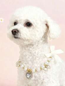 PETSIN 1 件装宠物爱心仿珍珠项链；颈围可调节；领结吊坠；心形吊坠；宠物配饰；宠物用品 - 彩色 - 查看 25