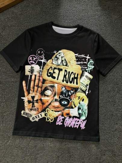 Manfinity Dauomo 男士夏季圆领短袖休闲印花Y2K风格