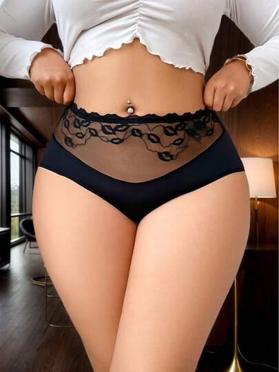 1件加大码女士蕾丝拼接内裤