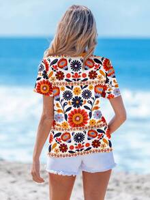 SHEIN LUNE Women's Print Casual Round Neck T-Shirt - Multicolor - View 2