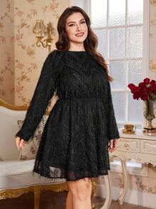 SHEIN Clasi Đầm dài tay dáng rộng màu trơn cho nữ cỡ lớn - màu đen - Xem 6