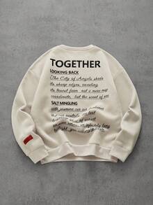 PAVTROS 男士标语印花圆领休闲长袖套头卫衣 标语印花圆领长袖卫衣 秋季卫衣 男士卫衣 - 杏色 - 查看 3