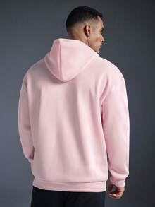 Driftmere Men's Autumn/Winter Minimalist Mountain Print Pocket Drawstring Hoodie Sweatshirt, Long Sleeve Top - Pink - View 3