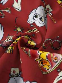 HARRY POTTER X SHEIN 女士夏季印花吊带背心和短裤睡衣套装 - 紅色 - 查看 3