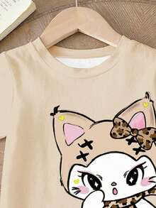 女童卡通图案T恤和豹纹喇叭裤 - 彩色 - 查看 4