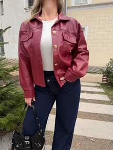 Jeta Ari Women's Regular Fit Burgundy Jacket With Zipper And Collar For Everyday Wear Red Leather Jacket Wine Red Jacket Dark Red Jacket Crop Jacket Burgundy Leather Jacket In Fall/Winter - Burgundy - View 4