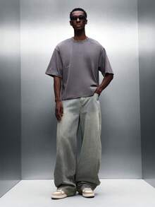 PLAYBOY X SUMWON 男士短款宽松版型短袖圆领T恤，背面印有大图案，休闲夏季水洗棉上衣 - 灰色 - 查看 3