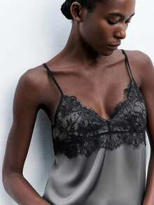 Maija Camiseta de mujer con decoración de cuello de encaje, elegante y de moda para el transporte urbano, negocios, casual, Navidad, fiesta de Año Nuevo - Gris Oscuro - Ver 2