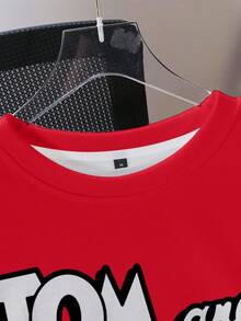 TOM & JERRY X SHEIN 男士休闲字母和卡通图案圆领运动衫，秋季 - 白色 - 查看 5