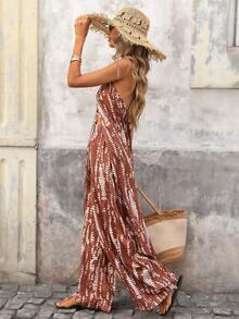 Brillora Bộ đồ thể thao nữ đi nghỉ mát, kiểu dáng thường ngày, in họa tiết toàn thân, gồm áo hai dây hở lưng và quần. - Nhiều màu - Xem 5