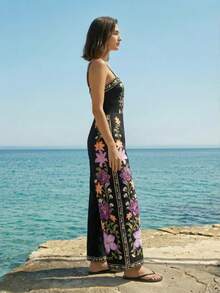 CAJUNI Women's Floral Print Wide Leg Jumpsuit, Fashionable Casual Holiday Outfit - Multicolor - View 5