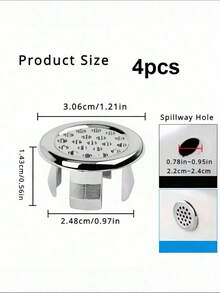 4 Buah Cincin Penutup Lubang Pembuangan Air Wastafel Plastik Berlapis Krom - Desain Halus dengan Lubang Pembuangan Berlubang, Pemasangan Mudah dengan Sistem Jepit untuk Wastafel Dapur dan Kamar Mandi, Suku Cadang Pengganti Tahan Korosi, Perlindungan dari Luapan Air pada Wastafel - Perak - View 11