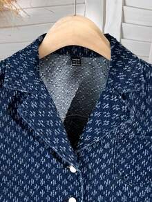 Comfortcana 女士休闲纹理前扣牛仔外套和牛仔短裤套装，夏季 - 深色水洗藍 - 查看 7