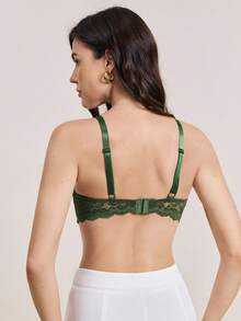 绿色褶皱舒适性感蕾丝薄杯聚拢文胸内衣