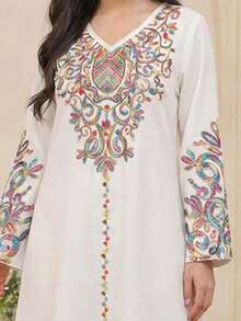 Jalabiya floral pour adolescente, robe arabe vintage élégante à fleurs brodées, robe longue à manches longues minimaliste et traditionnelle pour adolescentes, convient pour le printemps/l'été, robe longue à manches longues élégante et modeste, abaya de prière, confort facile, tenue décontractée, vibrations de vacances, caftan modeste, jalabiya pour adolescente, jalabiya pour adolescentes