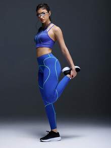 Powerista Leggings de fitness décontractés à taille élastique pour femmes - bleu indigo - Voir 3