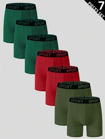 Manfinity Underwear&Sleepwear Basics 7pcs/Pack Men's Letter Waistband Casual Boxer Briefs