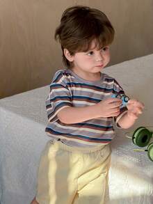 DAZY Toddler Boys' Round Neck Striped Casual Short Sleeve Top - Coffee Brown - View 6