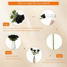 1支/5支/10支/12支/20支黑色20英寸情人节礼物人造花，高端人造玫瑰，适用于家居装饰、房间装饰、桌面装饰、婚礼装饰、新娘捧花、手腕花、花束材料。 - 黑色 - 查看 4