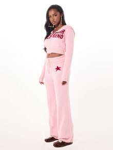 SUMWON 大码针织毛衣裤，星形印花细节，抽绳腰带，冬季舒适家居裤