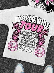 Slaydiva 女士休闲简约圆领短袖宽松T恤，适合街头、嘻哈风格，人像印花，适合嘻哈风格 - 彩色 - 查看 4