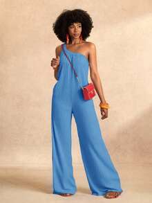 Zivah 夏季新款休闲百搭休闲邮轮旅行海滩日光浴无袖宽松绿色女式连体裤 - 霧霾藍 - 查看 5