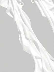 ROMWE Grunge Punk Áo ôm sát dáng quây, không đối xứng, phối ren tua rua và bèo nhún. - trắng - Xem 4