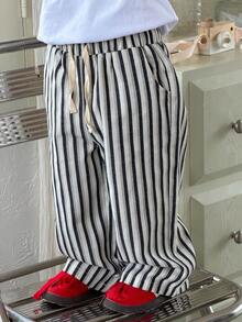 Dazy Kids Toddler Boys' Casual Striped Loose Wide-Leg Pants - Black and White - View 6