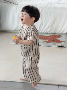 DAZY 2pcs Toddler Boys V-Neck Plaid Long Sleeve Shirt & Pants Pajama Set - Multicolor - View 3