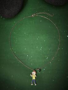 Rick and Morty X SHEIN 锌合金卡通图案印花精致链条项链套装，简约优雅，适合派对、音乐会、节日等场合佩戴。 - 金色 - 查看 3