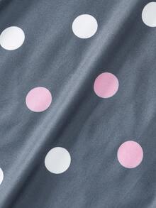 Girls' Minimalist Watermelon Pink All-Over Print Bow & Polka Dot & Letter Graphic Round Neck Short Sleeve Nightgown Loungewear - Grey - View 8