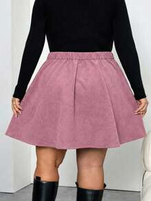 SHEIN CURVE+ 大码纯色前扣简约A字裙，休闲日常穿着 - 藕粉色 - 查看 2