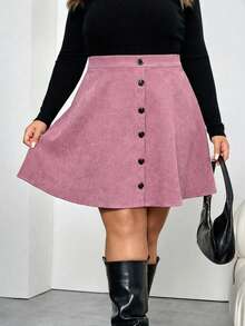 SHEIN CURVE+ 大码纯色前扣简约A字裙，休闲日常穿着 - 藕粉色 - 查看 4