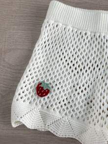 Sweetra 女士时尚可爱性感沙滩镂空樱桃针织毛衣短裤套装，夏季 - 白色 - 查看 5