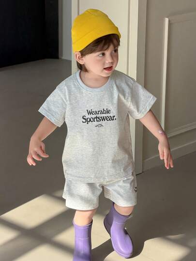 DAZY 2pcs/Set Toddler Boys Letter Print Short Sleeve T-Shirt And Shorts Set