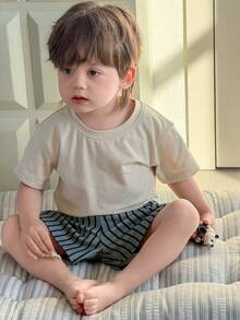 DAZY 2pcs/Set Baby Boys' Casual Round Neck T-Shirt And Shorts Pajamas Set Summer - Apricot - View 4