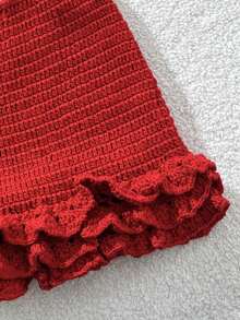 Soleia 女士纯色吊带系带上衣和荷叶边半裙套装 - 紅色 - 查看 6